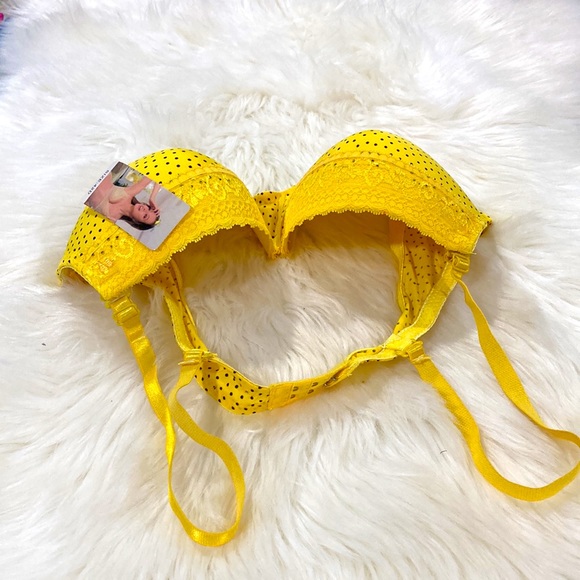 NEW YELLOW POLKA DOT BRA WITH REMOVABLE STRAPS - Picture 3 of 4